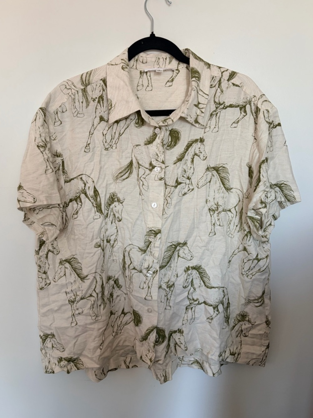Jane & Delancey Horse-Print Linen-Blend Button-down Shirt - XL